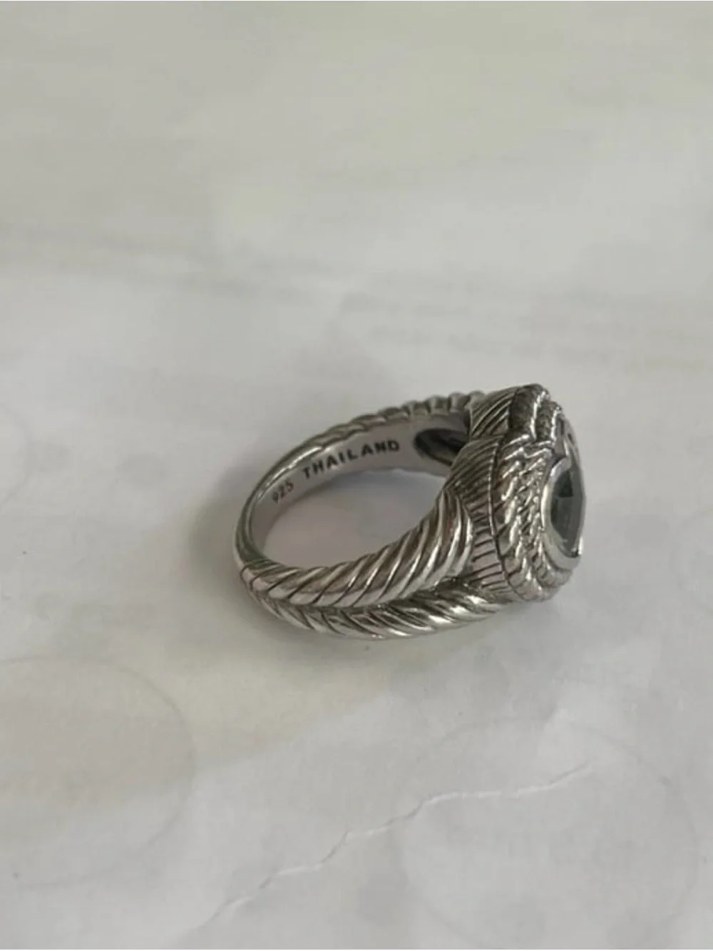 Vintage Judith Ripka Sterling Silver Heart Shaped Green Amethyst Statement Ring